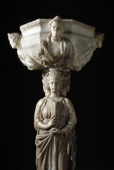 Benitier at the pillar decorates the three theological virtues and a bowl decoree of the busts of the four cardinal virtues (Marble stoup with column with the three theological virtues and water font with the four cardinal virtues) Sculpture by Giovanni Pi alkotó: Giovanni Pisano