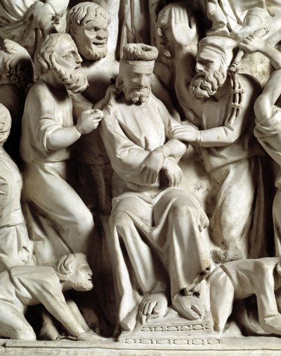 Giovanni Pisano (1248-1314) által készített szék domborműveinek részlete: Részlet a márvány szószék domborműveiről, Jézust gúnyolta 1302-1311 Pisai katedrális (Duomo di Pisa), Olaszország alkotó: Giovanni Pisano