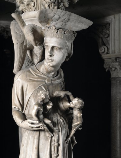 Részlet a Giovanni Pisano (1248-1314) által megvalósított Széket támogató faragott csoportokról: a gyermekeit tápláló egyház (Részlet a márvány szószéket alátámasztó szobrokról, az egyház táplálja gyermekeit) 1302-1311 Cathedrale de Pisa (Duomo di Pis) alkotó: Giovanni Pisano