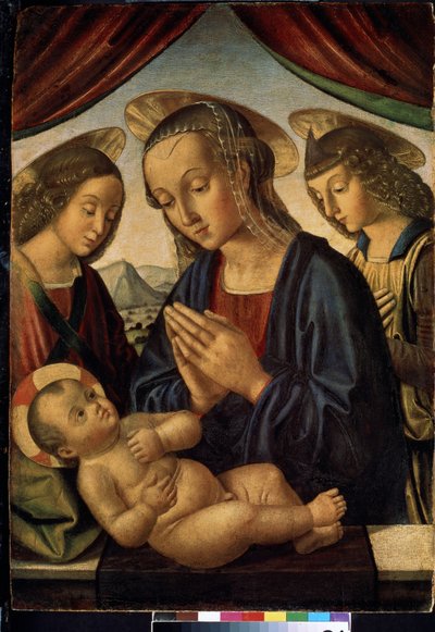 Szűz és gyermek angyalokkal (tempera a panelen) alkotó: Giovanni Santi