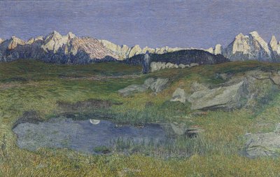 Alpesi táj naplementében alkotó: Giovanni Segantini