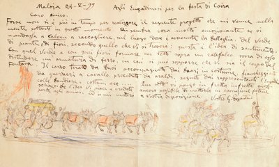 Vázlat a Calven Coira ünnepének körmenetéhez, Giovanni Segantini (1858-1899) alkotó: Giovanni Segantini