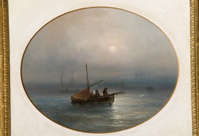Marina csónakokkal (olaj, karton) alkotó: Giovanni Susani