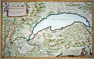 A Genfi-tó, Savoya és Piemont kétkötetes városkönyvéből, Joannes de Broen (1649-1730) metszete. alkotó: Giovanni Tommaso (after) Borgionio