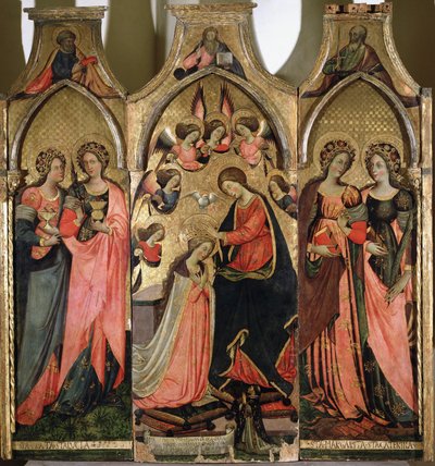 Szűz koronázásának triptichonja – Giovanni da Gaeta festménye (aktív 1449-1472 körül) 15. századi Gaeta, museo diocesano alkotó: Giovanni da Gaeta
