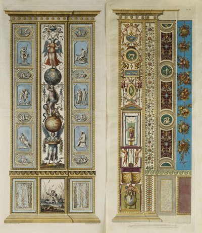 Arabeszk dekorációk a vatikáni loggiában (színes metszet) alkotó: Giovanni da Udine (after)