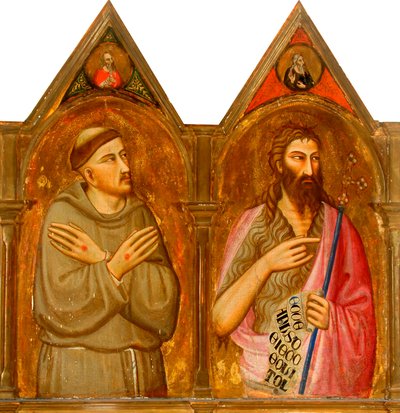 Szent Ferenc és Keresztelő János (bal oldali triptichon panelek) (tempera és aranylevél a panelen) alkotó: Giovanni del (follower of) Biondo