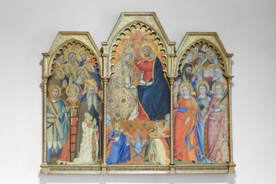 Szűz és Szentek koronázása, 14. század vége (fafestmény) alkotó: Giovanni del Biondo dal Casentino