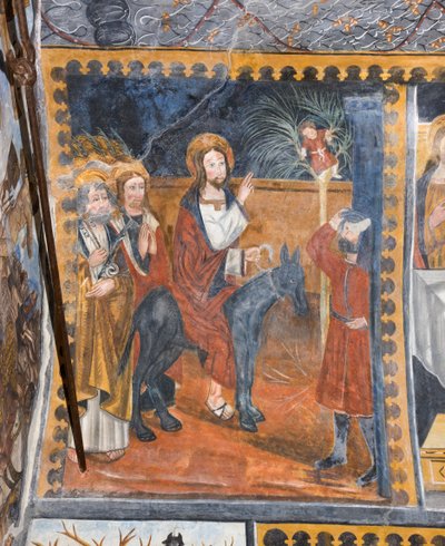 Krisztus történetei: Jézus bevonulása Jeruzsálembe, pálmaágakkal köszöntik. alkotó: Giovanni di Cherasco Botoneri