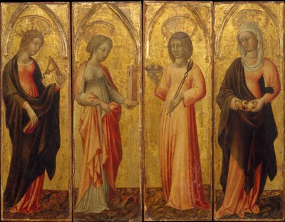 Alexandriai Katalin, Barbara, Agatha és Margit szentek, kb. 1470. alkotó: Giovanni di Paolo