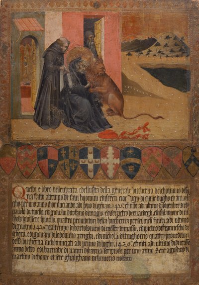 St.Jerome tüskét szed az oroszlán mancsából alkotó: Giovanni di Paolo