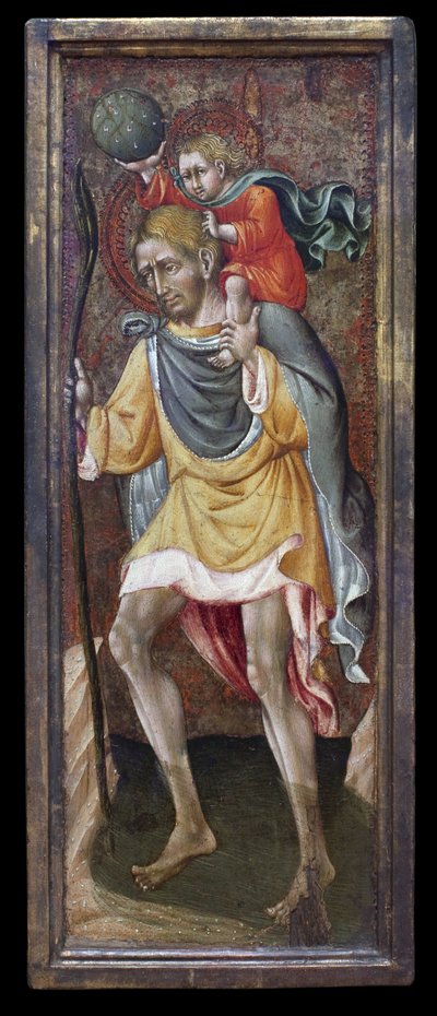 Szent Kristóf, aki Jézus Krisztust a vállán hordozza. Giovanni Di Paolo Di Grazia festménye (Giovanni dal Poggio alkotó: Giovanni di Paolo di Grazia