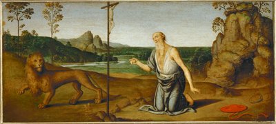 Szent Jeromos a sivatagban ... alkotó: Giovanni di Pietro (c.1450 1529) (studio of)