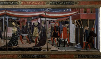 Elülső rész az Adimari Cassone-ból, a jobb oldali rész részlete, 1450 körül (tempera a panelen) (80304 részlet) alkotó: Giovanni di Ser Giovanni Scheggia
