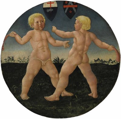Desco da parto: Két fiú játszik alkotó: Giovanni Di Ser Giovanni Guidi