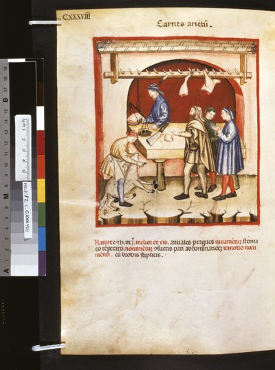 Ububchasym de Baldach Theatrum sanitatis: "Carnes Arietum", a 14. század első évtizede (miniatűr) alkotó: Giovannino de