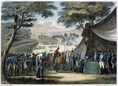 Hoche tábornok (1768-97) által a Vendee-i területek megnyugtatása 1795. április 20. (színes metszet) alkotó: Karl Girardet