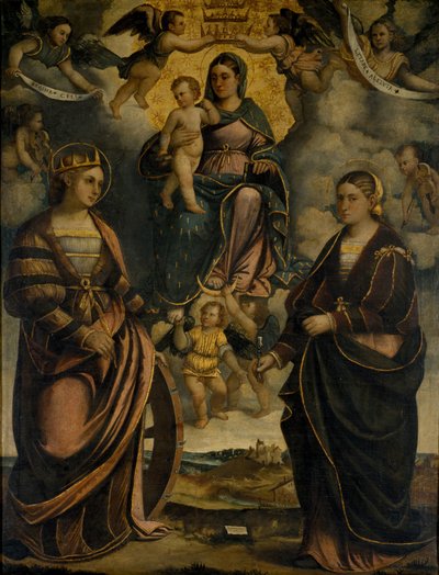Madonna és gyermek a szentek Katalin és Apollónia között, 1526. alkotó: Girolamo Dal Toso