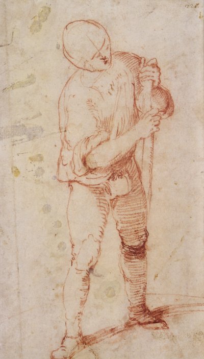 Álló férfi bottal (kréta papíron) alkotó: Girolamo Romanino