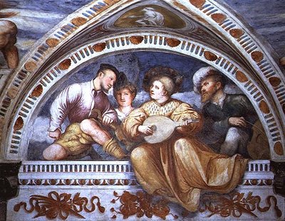 A koncert: vonós hangszerek, lunette alkotó: Girolamo Romanino