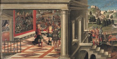 Jelenetek az Orlando Furiosoból (olaj, vászon, tábla) alkotó: Girolamo da Santacroce