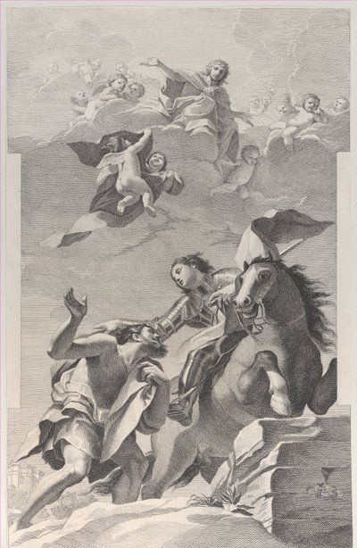 Szent Márton, lóháton, köpenyét koldusnak adja..., 1760-1800. alkotó: Giuliano Traballesi