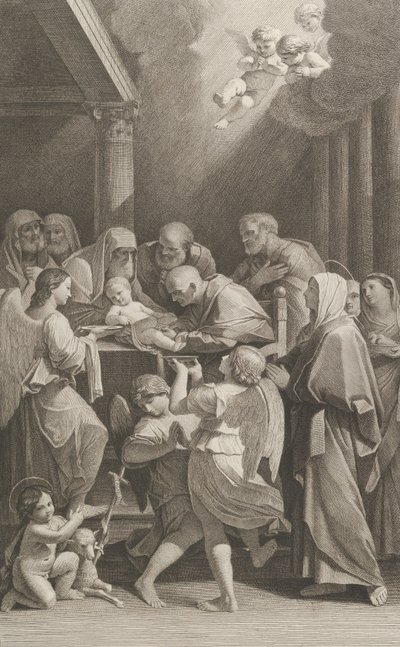 Krisztus körülmetélése, az őt körülvevő férfiak, nők és angyalok csoportja, a..., kb. 1760-1800. alkotó: Giuliano Traballesi
