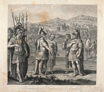 Hannibal és Scipio találkozása a pun háborúk alatt (rézkarc) alkotó: Giulio (after) Romano