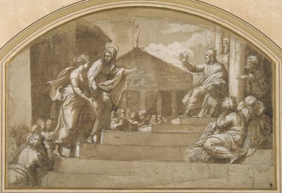Márta Mária Magdolnát Krisztushoz hozza (toll és tinta papíron) alkotó: Giulio (attr. to) Romano