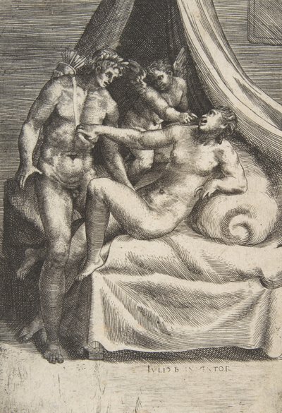 Apollo és Daphne, Az istenek szerelmeiből, kb. 1531-76. alkotó: Giulio Bonasone