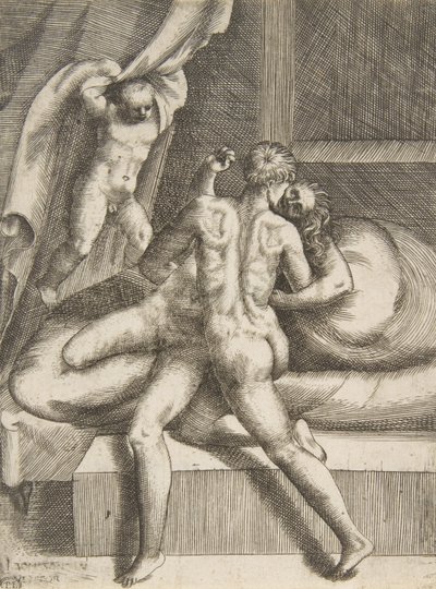 Apollo és Leucothea, Az istenek szerelmeiből, kb. 1531-76. alkotó: Giulio Bonasone