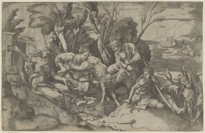 Jupitert szoptatta Amalthea kecske alkotó: Giulio Bonasone