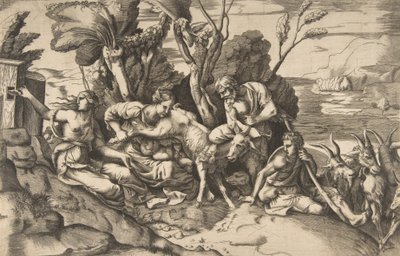 Jupitert szoptatta Amalthea kecske, 1531-76. alkotó: Giulio Bonasone