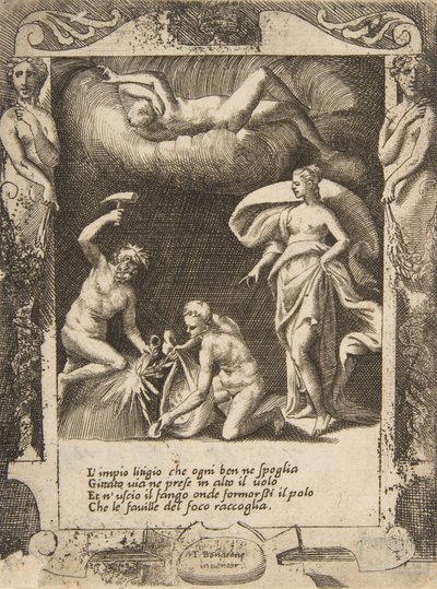 Litigiumot eltávolítanak a Káosz testéből, miközben anyját a levegőbe dobják, beállítva..., 1531-76. alkotó: Giulio Bonasone