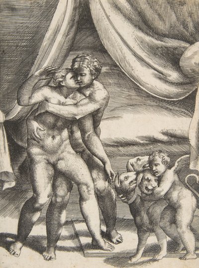 Pluto és Proserpine, Az istenek szerelmeiből, kb. 1531-76. alkotó: Giulio Bonasone