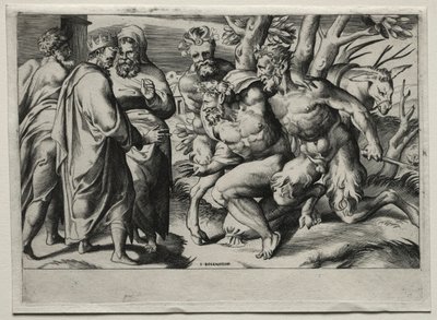 Silenus és Midas király, 16. század közepe. alkotó: Giulio Bonasone