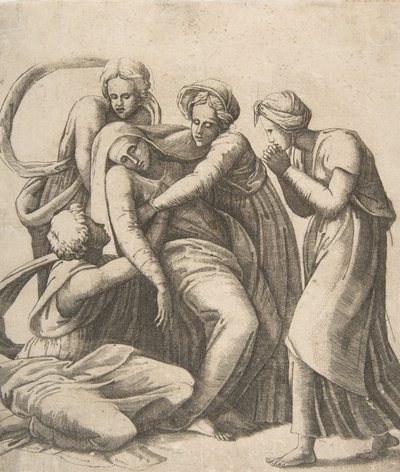 A Szűz elájulva és a szent asszonyok karjaiban támogatva, 1531-76. alkotó: Giulio Bonasone