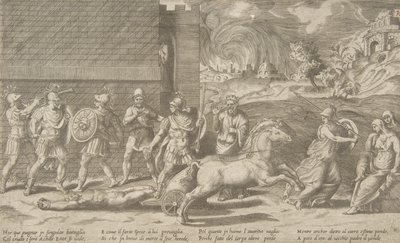 Hektor és Akhilleusz harca, valamint Achilles, aki Hektór testét vonszolta a ..., 1531-76. alkotó: Giulio Bonasone