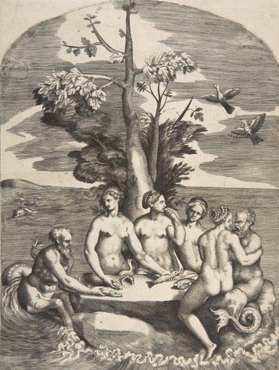 Két tengeri isten négy nimfa kíséretében, 1531-76. alkotó: Giulio Bonasone
