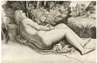 Nő fekvő tájban alkotó: Giulio Campagnola