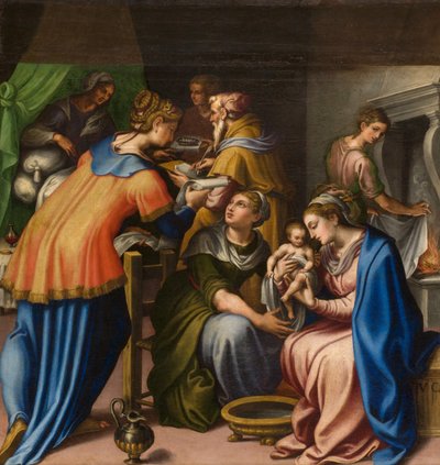 Népünk Boldogasszonya kápolna, első szakasz, északi oldal, Giulio Campi, a Keresztelő születése 1569 alkotó: Giulio Campi