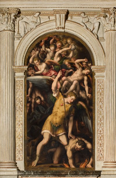 Északi kereszthajó, Szent Mihály arkangyal oltára, Mihály arkangyal megöli a gonoszt, Giulio Campi 1566 alkotó: Giulio Campi
