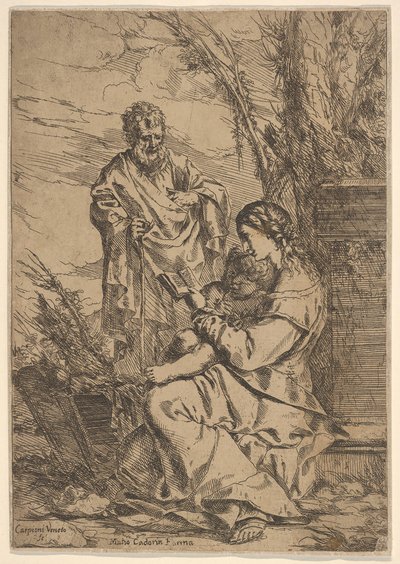Szent Család a Szűzanyával olvas, a Szűz profilban ül, baljában könyvvel..., 1640-60. alkotó: Giulio Carpioni