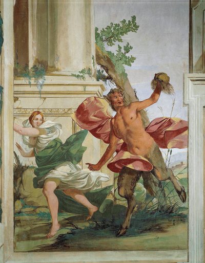 Korzika nimfa, amelyet Satyr üldöz, és Giulio Carpioni lehúzza a parókáját alkotó: Giulio Carpioni