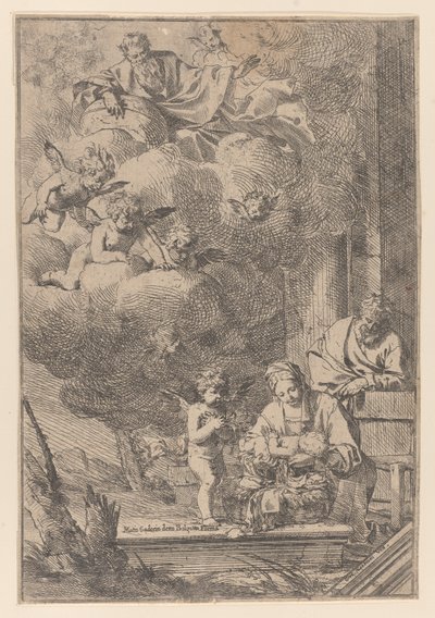 A Szent Család a Szűzanyával Krisztust a bölcső fölött tartja, 1640-60., 1640-60. alkotó: Giulio Carpioni