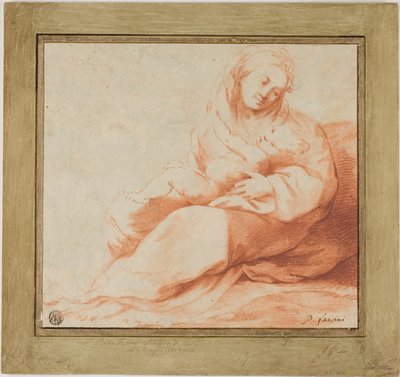 Madonna és gyermeke a földön ülve alkotó: Giulio Cesare Amidano