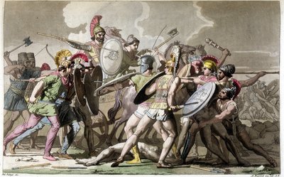 Harc Patroclus holttestéért (trójai háború) - a Ferrario „Az ősi és modern jelmez” című filmjében, szerk. Milano alkotó: Giulio Ferrario