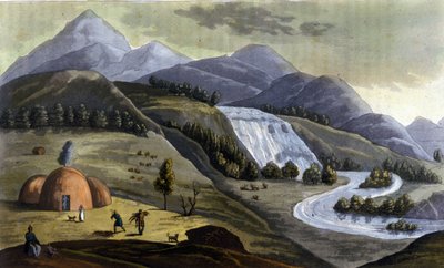 Lappföld tája (Norvégiához, Svédországhoz, Finnországhoz és Oroszországhoz tartozó területek), a bennszülöttek (számik) lakóhelyei Ferrario „A régi és modern viselet”-ben, szerk. Milánó alkotó: Giulio Ferrario