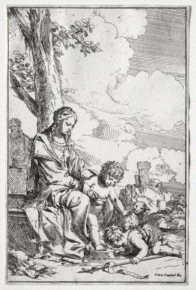 Szent Család a csecsemő Szent Jánossal. alkotó: Giulio I Carpioni