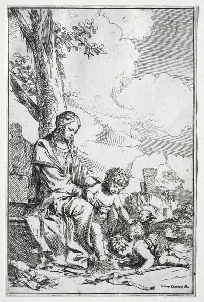 Szent Család a csecsemő Szent Jánossal alkotó: Giulio I Carpioni